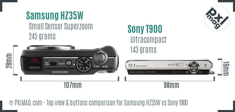 Samsung HZ35W vs Sony T900 top view buttons comparison