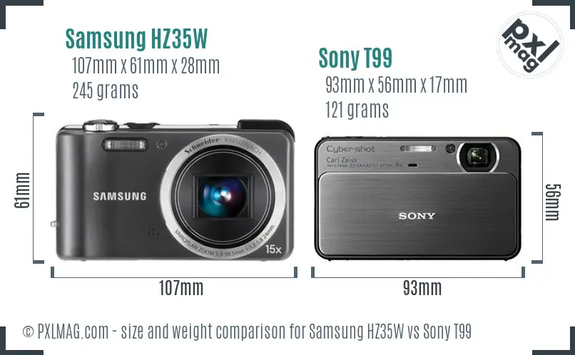 Samsung HZ35W vs Sony T99 size comparison
