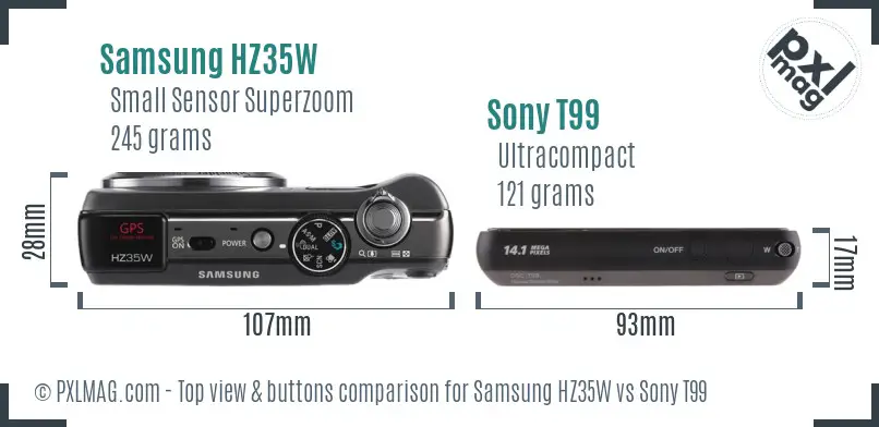 Samsung HZ35W vs Sony T99 top view buttons comparison