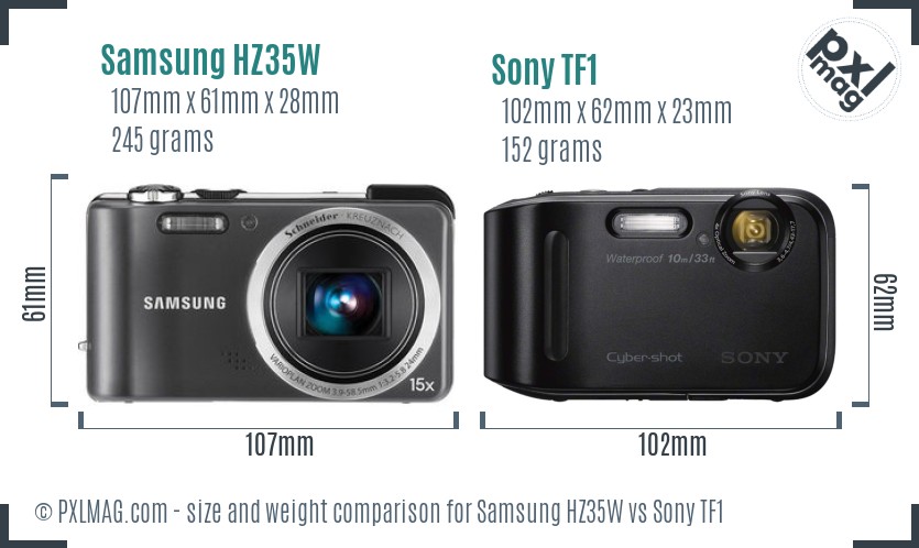 Samsung HZ35W vs Sony TF1 size comparison