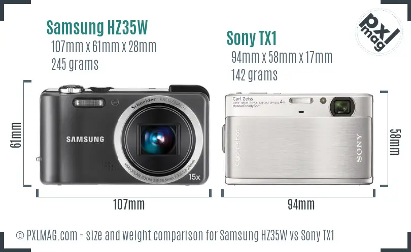 Samsung HZ35W vs Sony TX1 size comparison