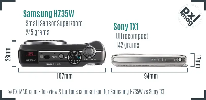 Samsung HZ35W vs Sony TX1 top view buttons comparison