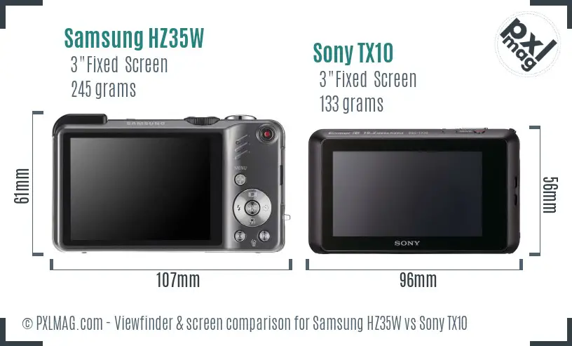 Samsung HZ35W vs Sony TX10 Screen and Viewfinder comparison