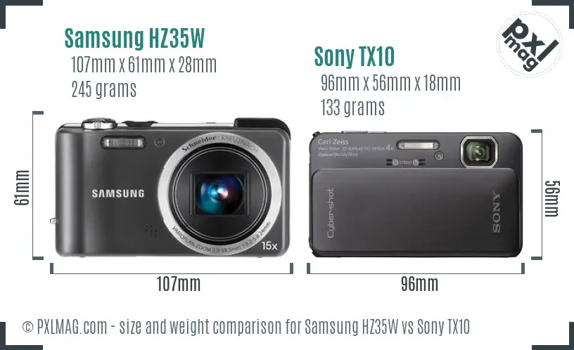 Samsung HZ35W vs Sony TX10 size comparison
