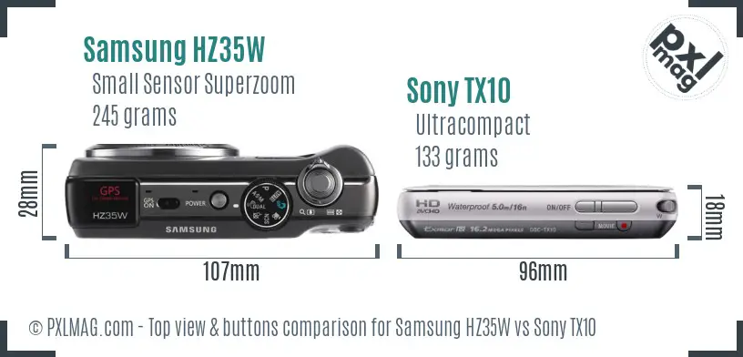 Samsung HZ35W vs Sony TX10 top view buttons comparison
