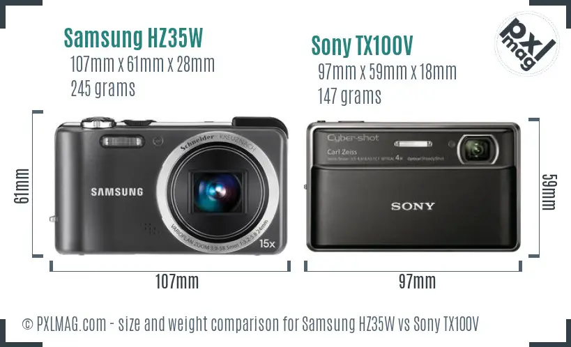 Samsung HZ35W vs Sony TX100V size comparison