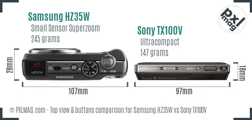 Samsung HZ35W vs Sony TX100V top view buttons comparison