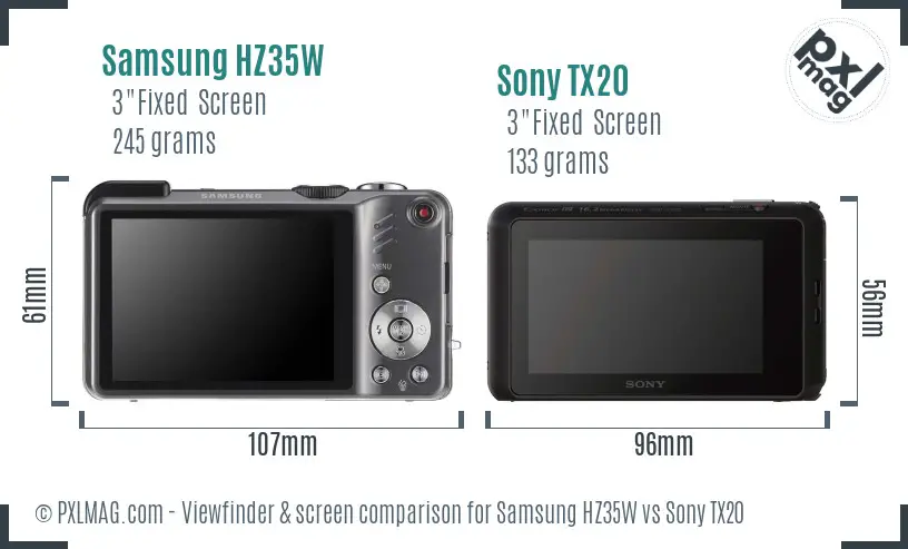 Samsung HZ35W vs Sony TX20 Screen and Viewfinder comparison