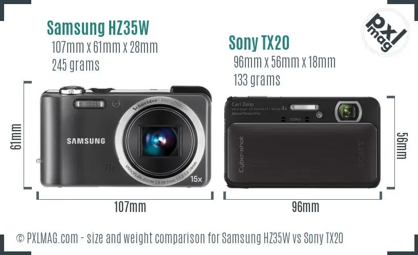 Samsung HZ35W vs Sony TX20 size comparison