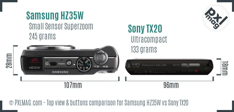 Samsung HZ35W vs Sony TX20 top view buttons comparison