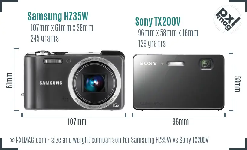 Samsung HZ35W vs Sony TX200V size comparison