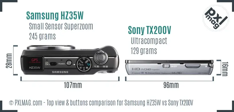 Samsung HZ35W vs Sony TX200V top view buttons comparison