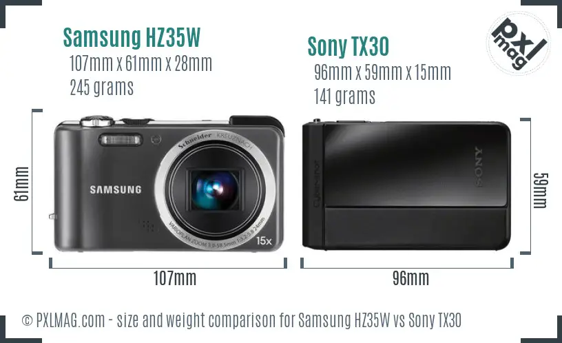 Samsung HZ35W vs Sony TX30 size comparison