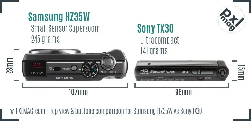 Samsung HZ35W vs Sony TX30 top view buttons comparison