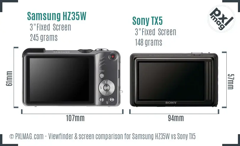 Samsung HZ35W vs Sony TX5 Screen and Viewfinder comparison