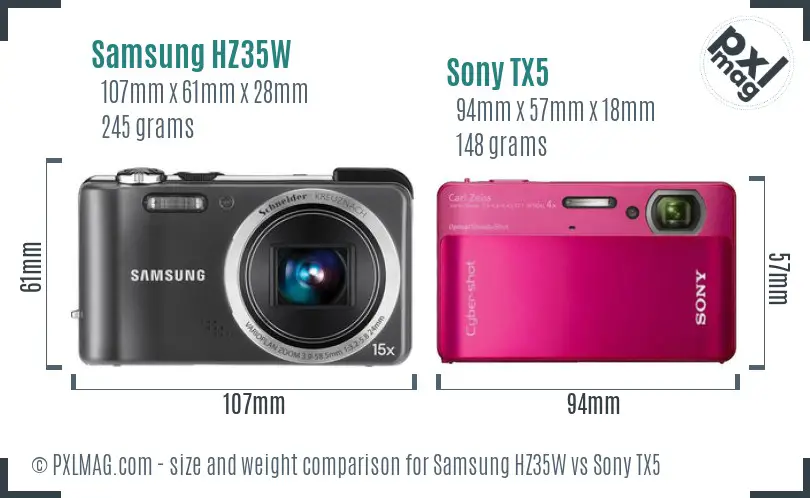 Samsung HZ35W vs Sony TX5 size comparison