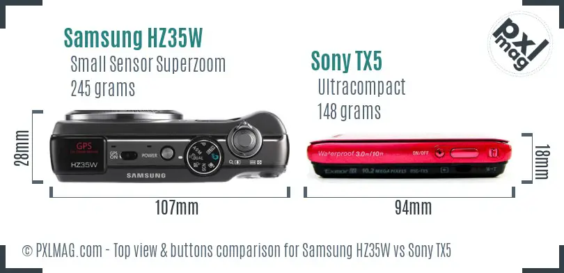 Samsung HZ35W vs Sony TX5 top view buttons comparison