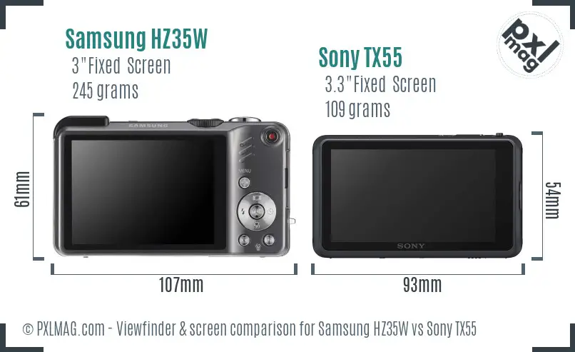 Samsung HZ35W vs Sony TX55 Screen and Viewfinder comparison