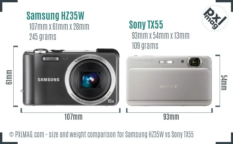 Samsung HZ35W vs Sony TX55 size comparison