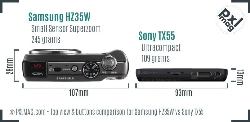 Samsung HZ35W vs Sony TX55 top view buttons comparison