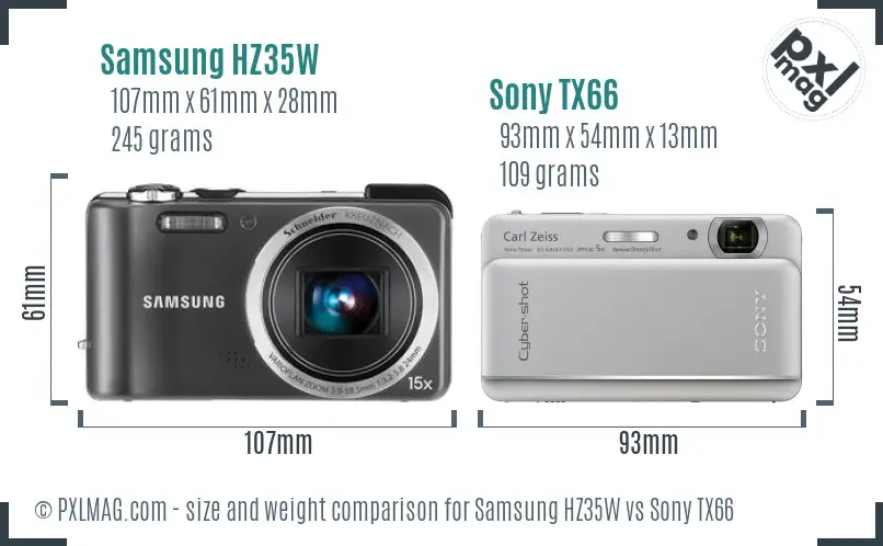 Samsung HZ35W vs Sony TX66 size comparison