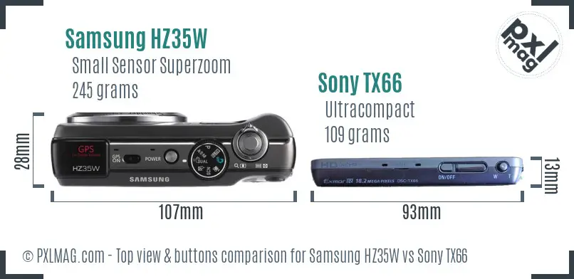 Samsung HZ35W vs Sony TX66 top view buttons comparison