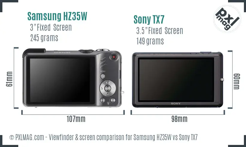 Samsung HZ35W vs Sony TX7 Screen and Viewfinder comparison