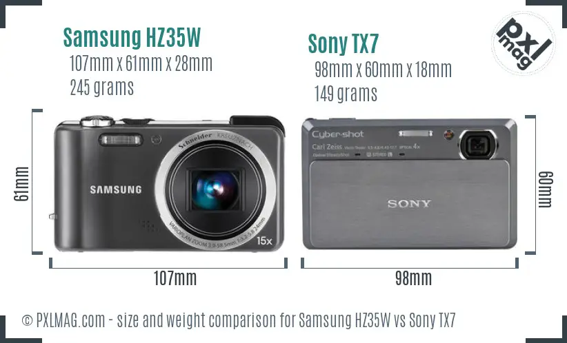 Samsung HZ35W vs Sony TX7 size comparison
