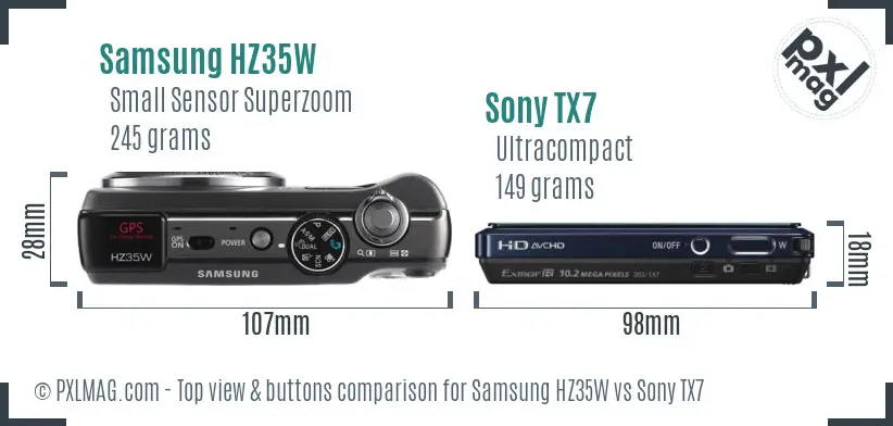 Samsung HZ35W vs Sony TX7 top view buttons comparison