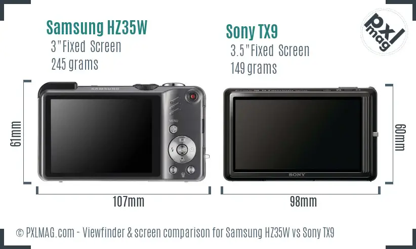 Samsung HZ35W vs Sony TX9 Screen and Viewfinder comparison