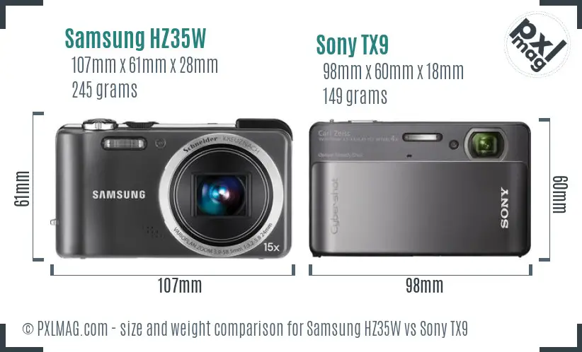 Samsung HZ35W vs Sony TX9 size comparison