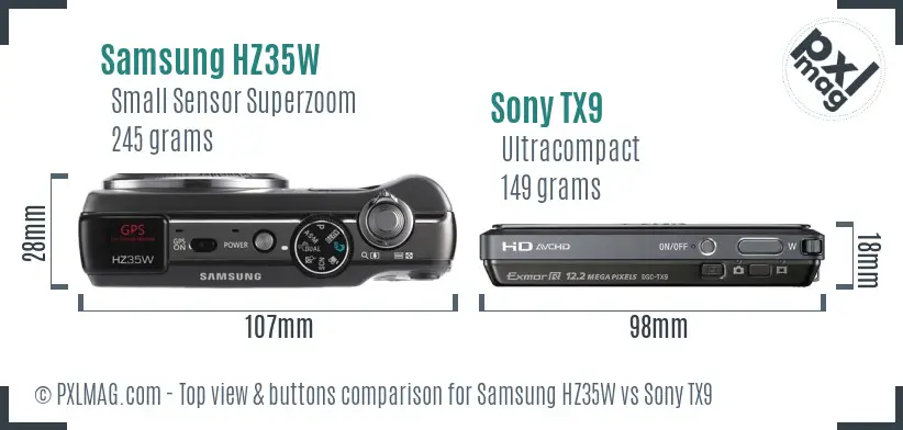 Samsung HZ35W vs Sony TX9 top view buttons comparison