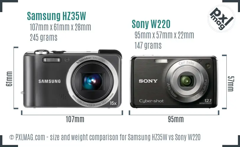 Samsung HZ35W vs Sony W220 size comparison