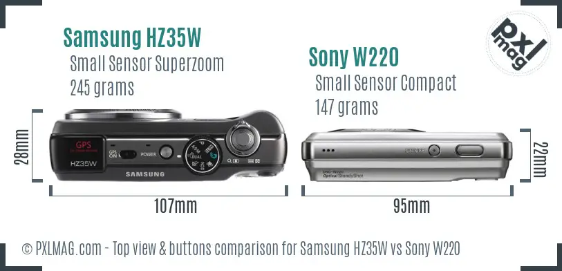 Samsung HZ35W vs Sony W220 top view buttons comparison