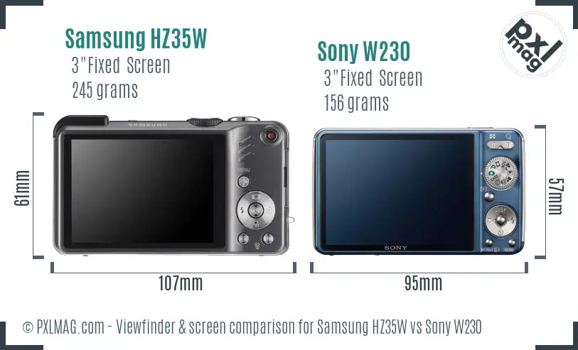 Samsung HZ35W vs Sony W230 Screen and Viewfinder comparison