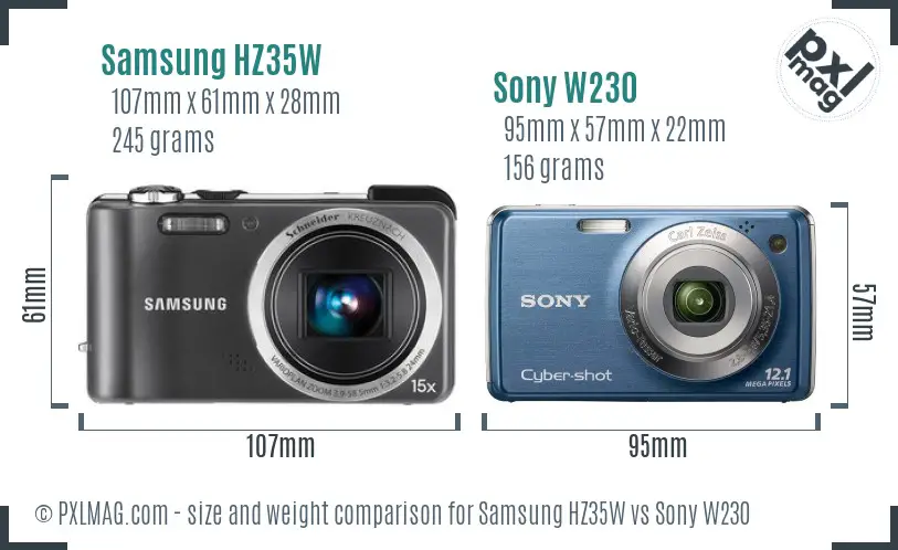 Samsung HZ35W vs Sony W230 size comparison