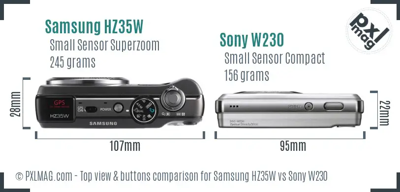 Samsung HZ35W vs Sony W230 top view buttons comparison