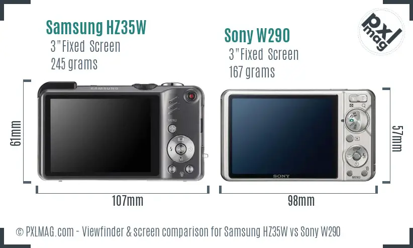 Samsung HZ35W vs Sony W290 Screen and Viewfinder comparison