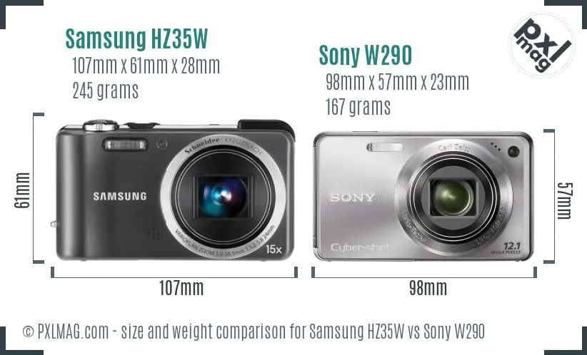Samsung HZ35W vs Sony W290 size comparison