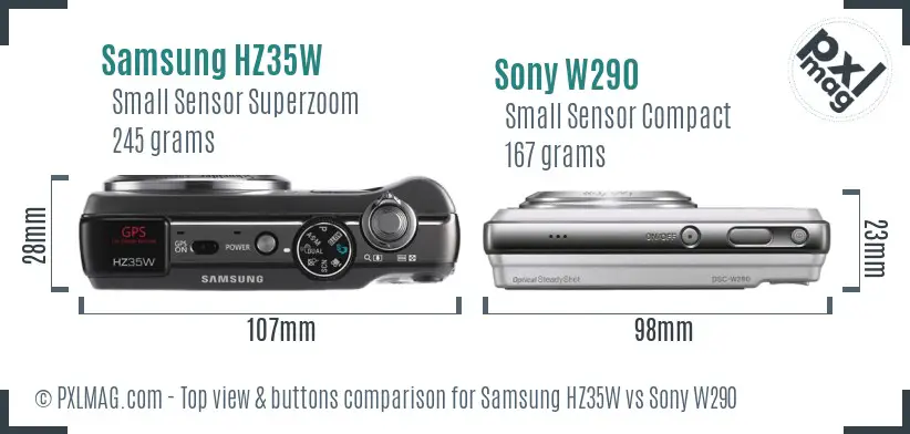 Samsung HZ35W vs Sony W290 top view buttons comparison