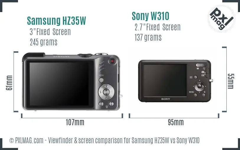 Samsung HZ35W vs Sony W310 Screen and Viewfinder comparison