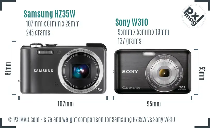 Samsung HZ35W vs Sony W310 size comparison