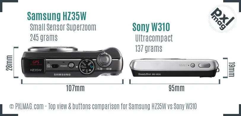 Samsung HZ35W vs Sony W310 top view buttons comparison