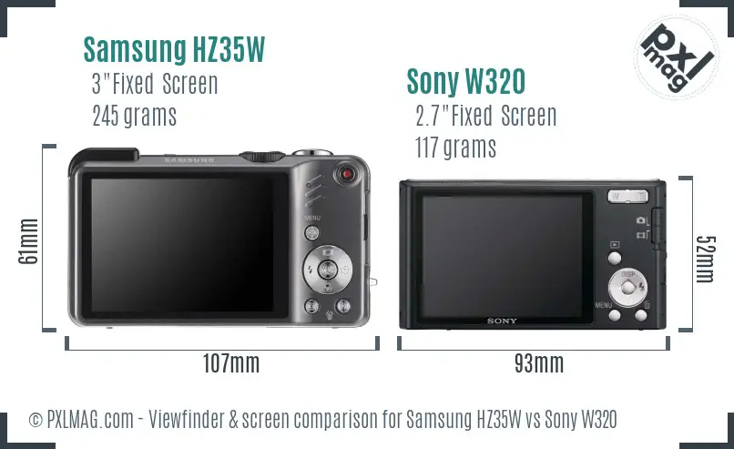 Samsung HZ35W vs Sony W320 Screen and Viewfinder comparison