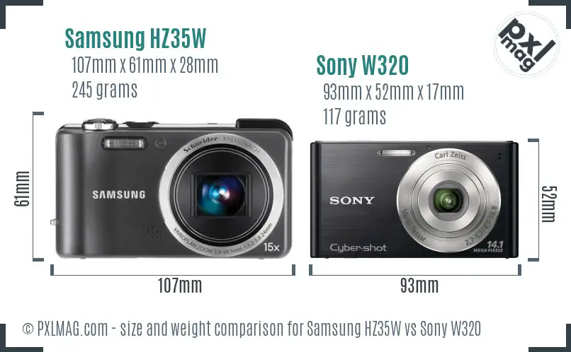 Samsung HZ35W vs Sony W320 size comparison