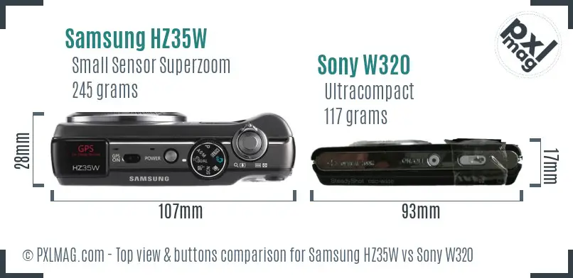 Samsung HZ35W vs Sony W320 top view buttons comparison