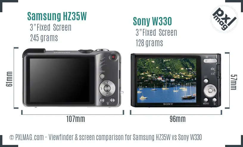 Samsung HZ35W vs Sony W330 Screen and Viewfinder comparison