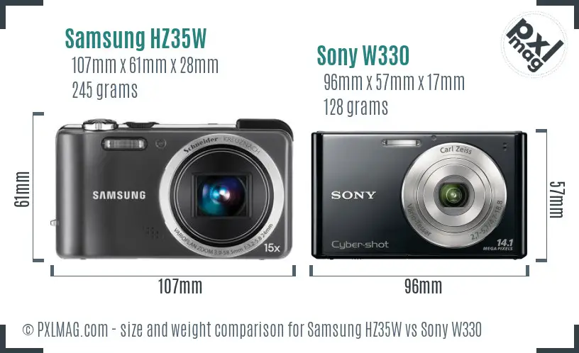 Samsung HZ35W vs Sony W330 size comparison