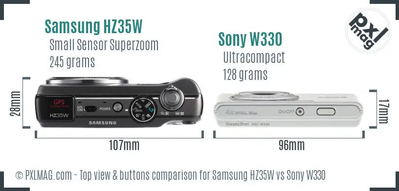 Samsung HZ35W vs Sony W330 top view buttons comparison