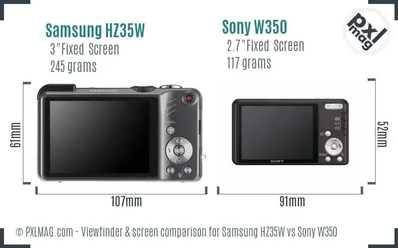 Samsung HZ35W vs Sony W350 Screen and Viewfinder comparison